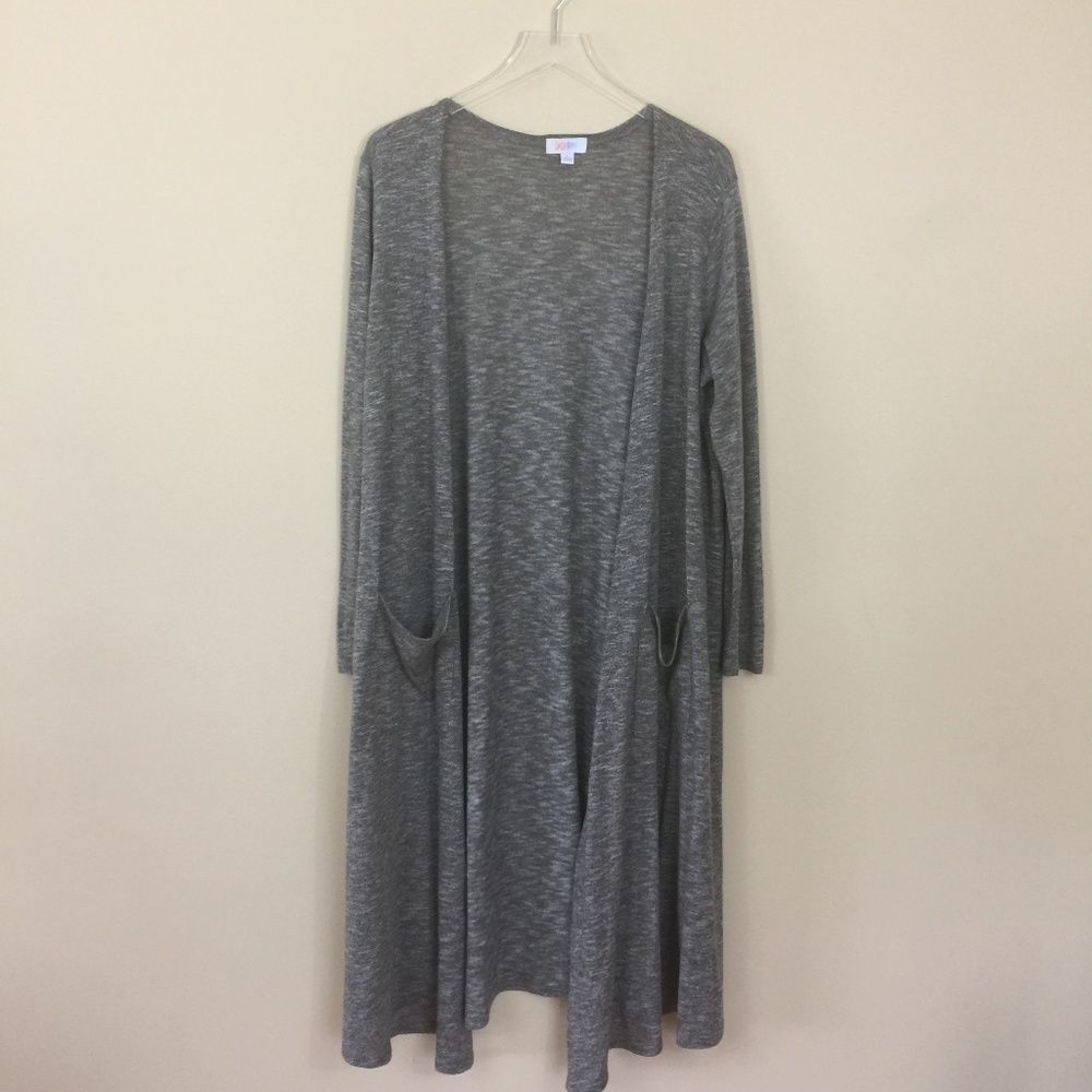Lularoe Sarah Green and White Heathered Cardigan L
